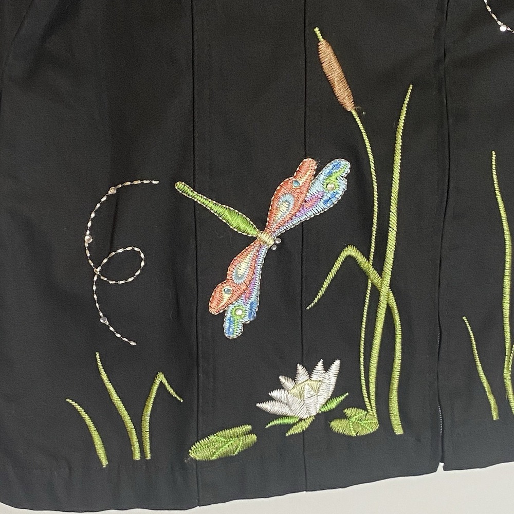 Quacker Factory Black Embroidered Dragonfly Jacket with great pockets. - Picture 7 of 16